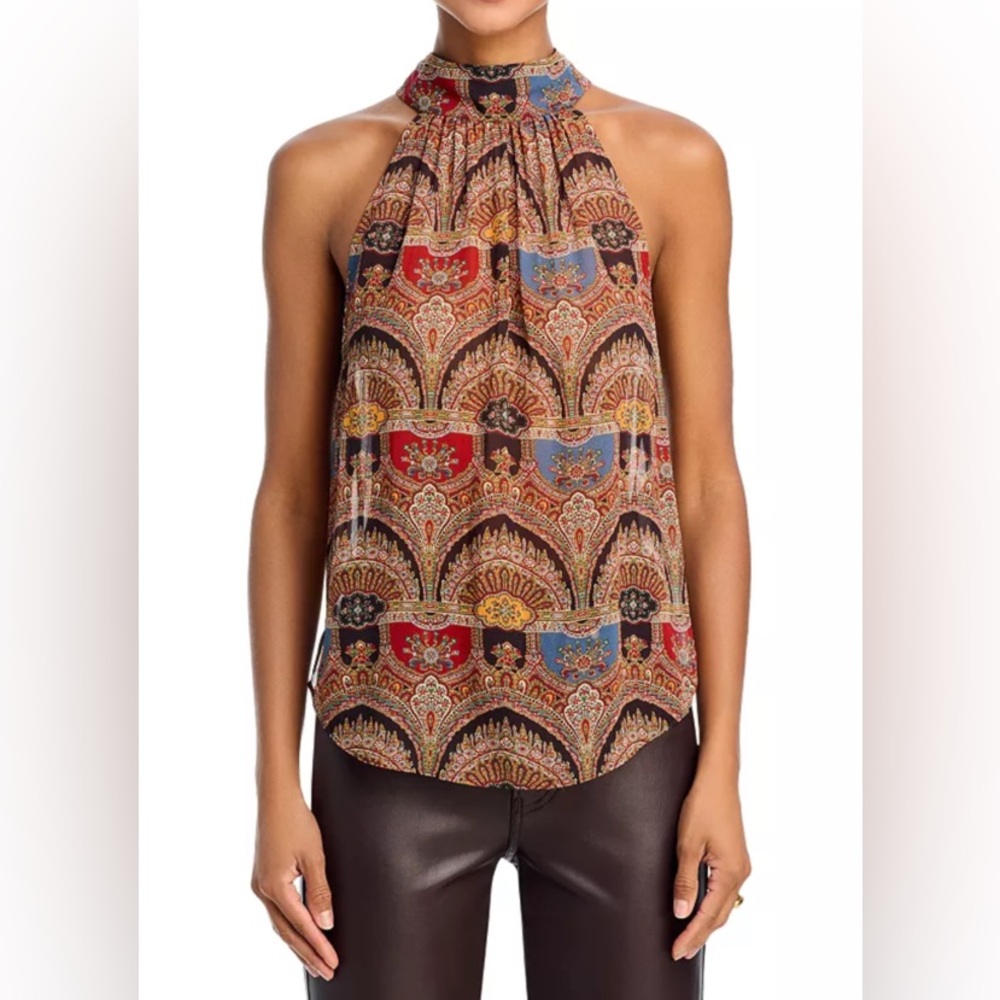 NWT Veronica Beard Tanisha Paisley Silk Halter Top in Dark Chocolate Multi 14